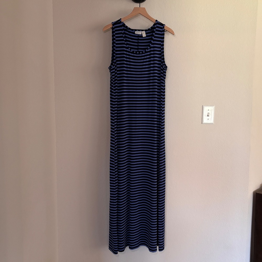 Chicos Zenergy 2 Maxi Dress Striped Blue Coastal Athleisure Women's Size 12